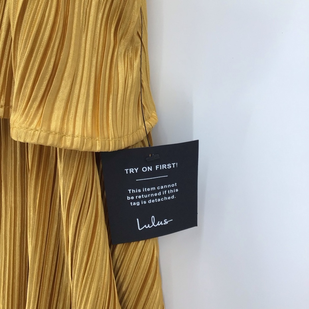 Lulu's Kanya Marigold Yellow Satin Plisse Tiered Maxi Dress - Picture 12 of 16